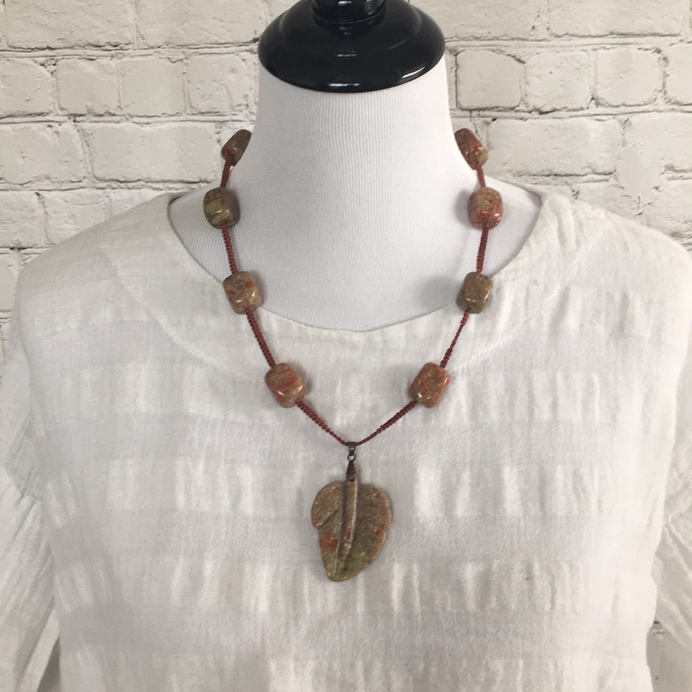 Gemstone Leaf Pendant Statement Necklace